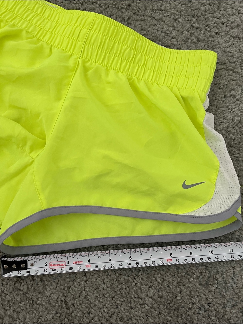 Nike Women's Neon Yellow Athletic Running Shorts with Gray Trim - Picture 7 of 8